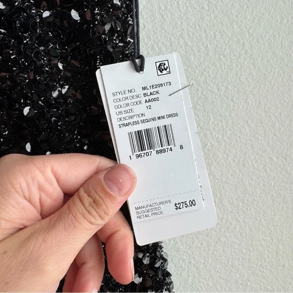 NWT Liv Foster Black Sequined Sleeveless Mini Dress size 12 - Picture 3 of 5
